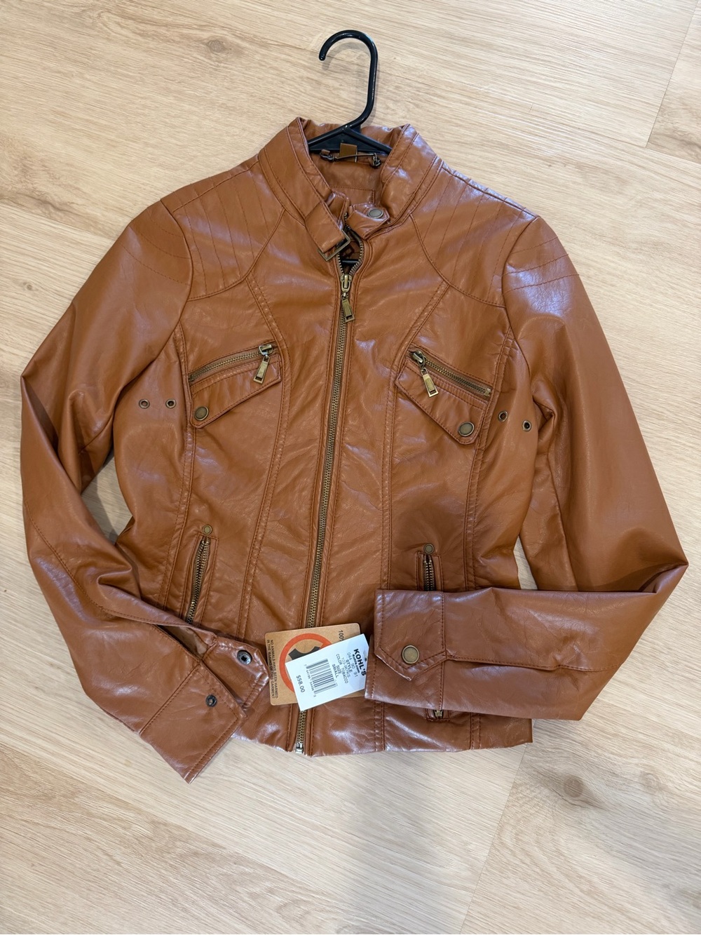 J2 by Jou Jou Faux Leather Moto Jacket Tobacco Brown Small NWT